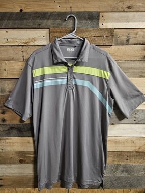 PING Gray Polo with Lime and Teal Stripe Accents